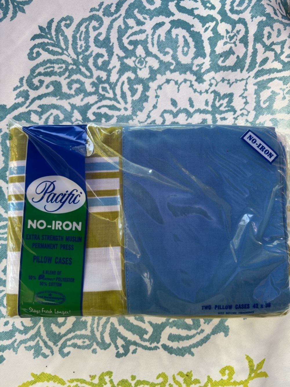 Vintage Pacifica Blue and Olive Striped Pillowcases - Set of 1 (2 Cases)